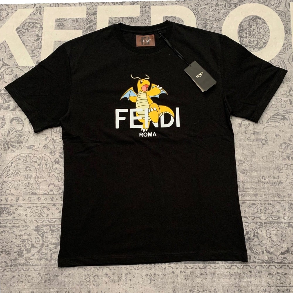 Fendi x FRGMT Pokemon Dragonite Shirt Mens XXL Black Excellent Italy FY1144